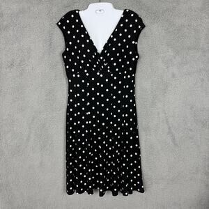 Ralph Lauren LRL Polka Dot Babydoll Dress Faux Wrap – Sz 10 Office Career Event